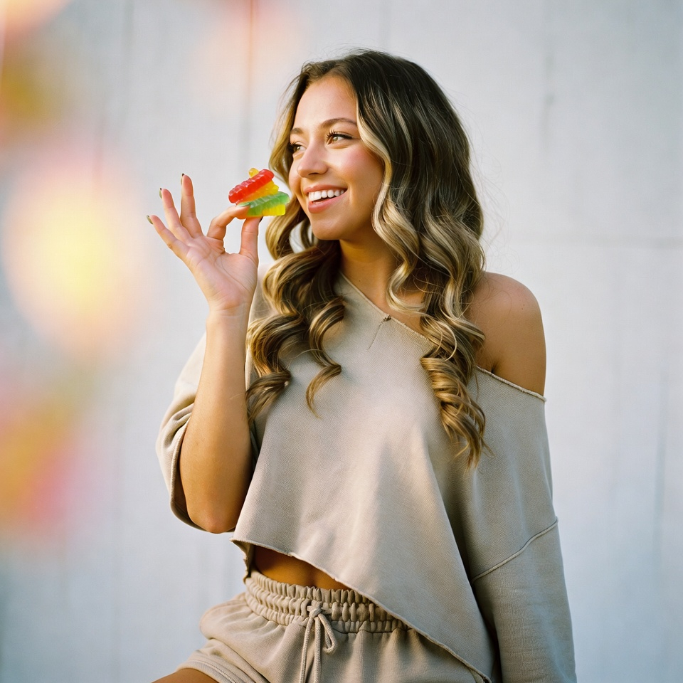 Woman enjoying wellness gummies